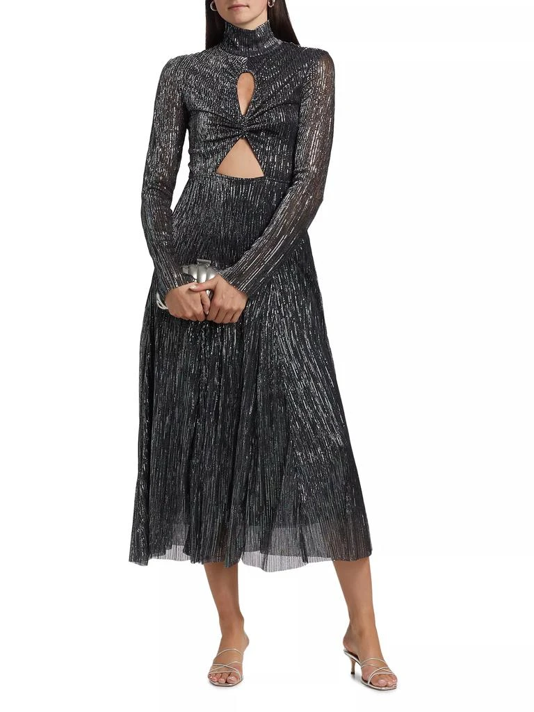 Sabina Musáyev Nalani Metallic Pleated Cut Out Midi-Dress 3