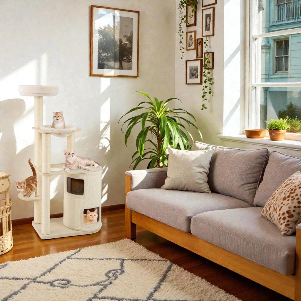 Hivvago Tall 60-Inch Feline Activity Tree Featuring Dual-Level Hideout and Sisal Columns