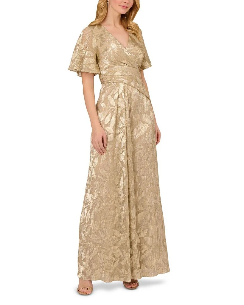 Adrianna Papell Foil Leaf Draped Gown 1