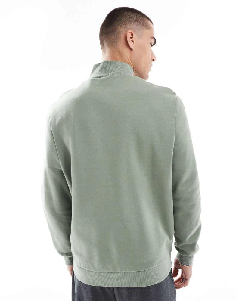 ASOS ASOS DESIGN essential sweatshirt with quarter zip in mid green 4