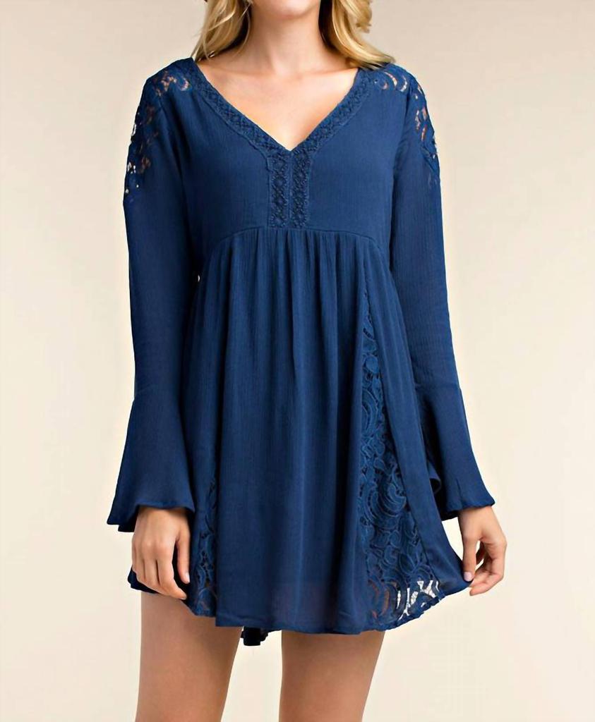 Kori Kori - Long Sleeve Lace V-neck Mini Dress