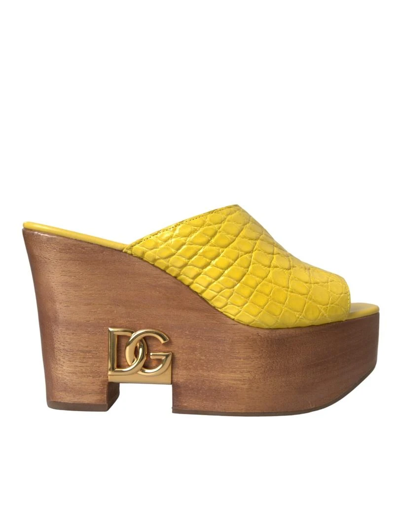 Dolce & Gabbana Dolce & Gabbana  Leather Wood Mule Wedge Slides Women's Shoes 1