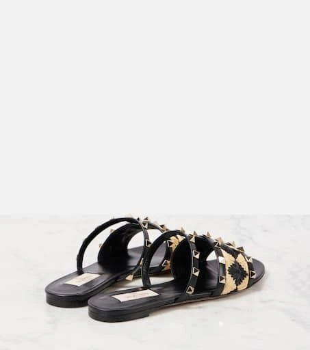 Valentino Rockstud raffia-trimmed leather sandals 2