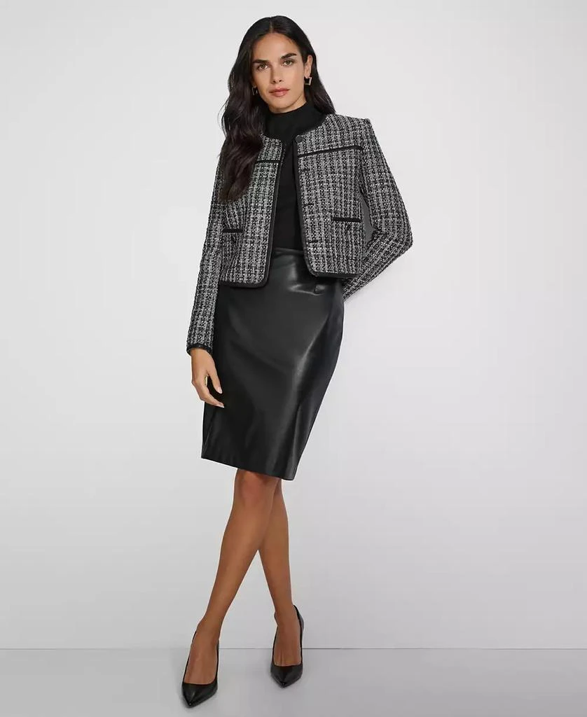 Calvin Klein Women's Faux Leather Trim Tweed Jacket 4