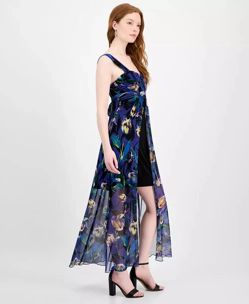 engagement party wear dress Womens Chiffon Overlay Cocktail Dress – Villafran Boutique
