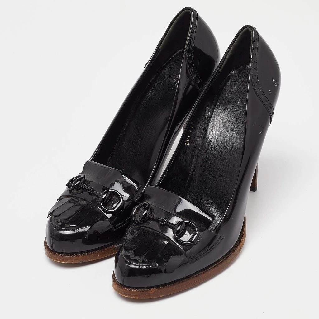 Gucci Gucci Black Brogue Patent Leather Horsebit Fringe Detail Loafer Pumps Size 40.5 2