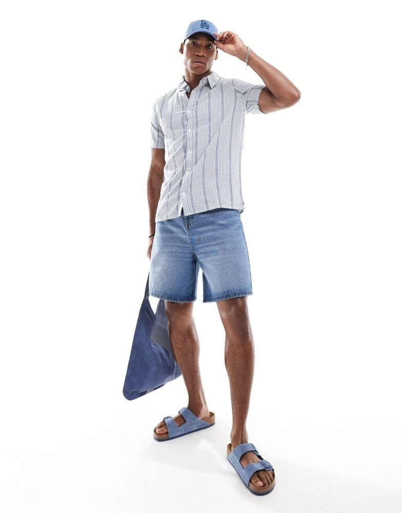HOLLISTER Hollister short sleeve seersucker stripe shirt in navy/white 2