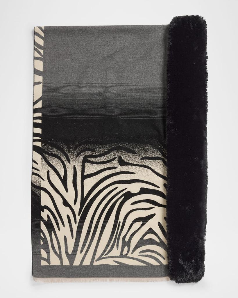La Fiorentina Animal-Print Wrap W/ Faux Fur Trim