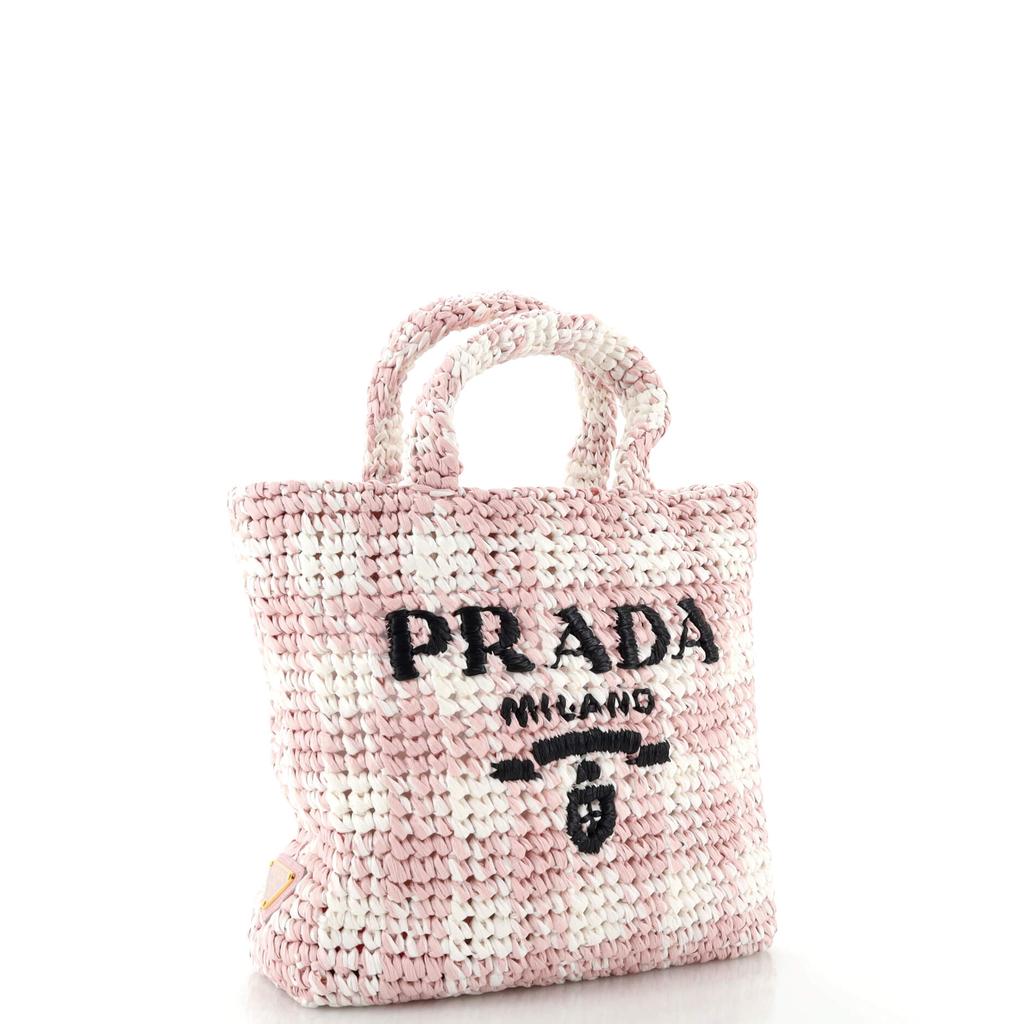 Prada Logo Tote Raffia Small