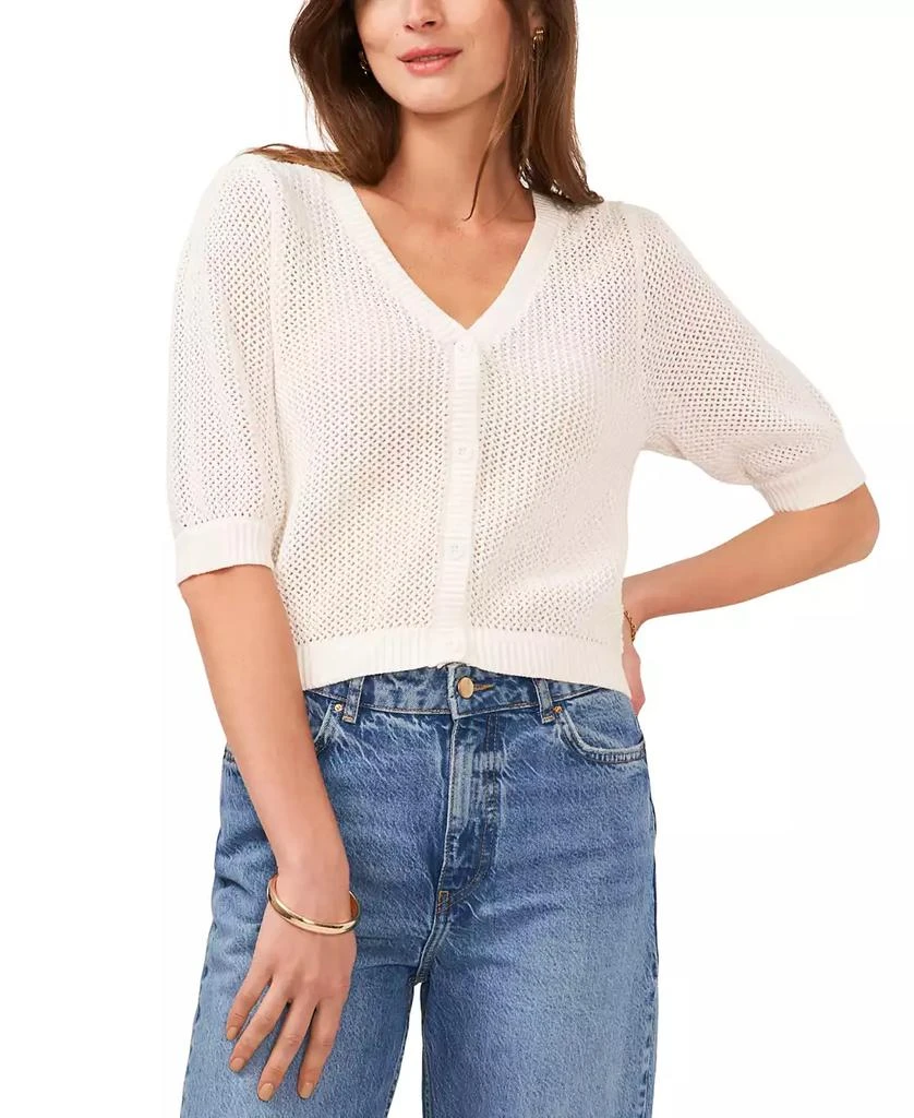 Vince Camuto Women's Open-Knit Puff-Sleeve Cardigan Sweater 1