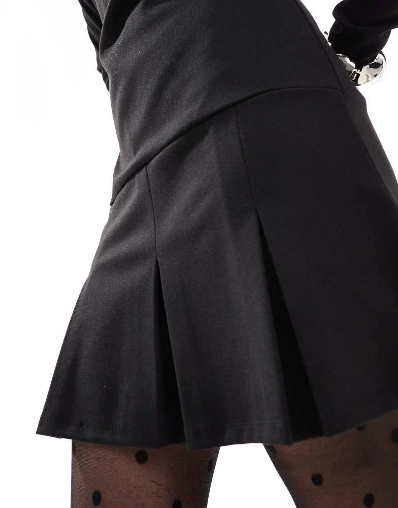 ASOS ASOS DESIGN long sleeve v neck collared mini dress with pleated skirt in black 3