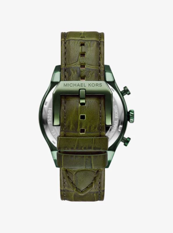 Michael Kors Oversized Panorama Olive-Tone and Crocodile Embossed Leather Watch 3