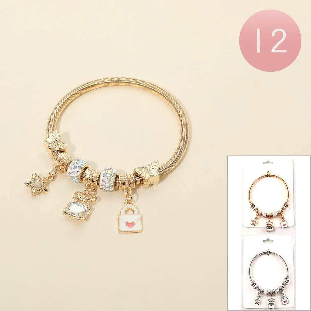 FASHNZFAB 12PCS - Star Bow Loveletter Butterfly Charm Beaded Stretch Bracelets