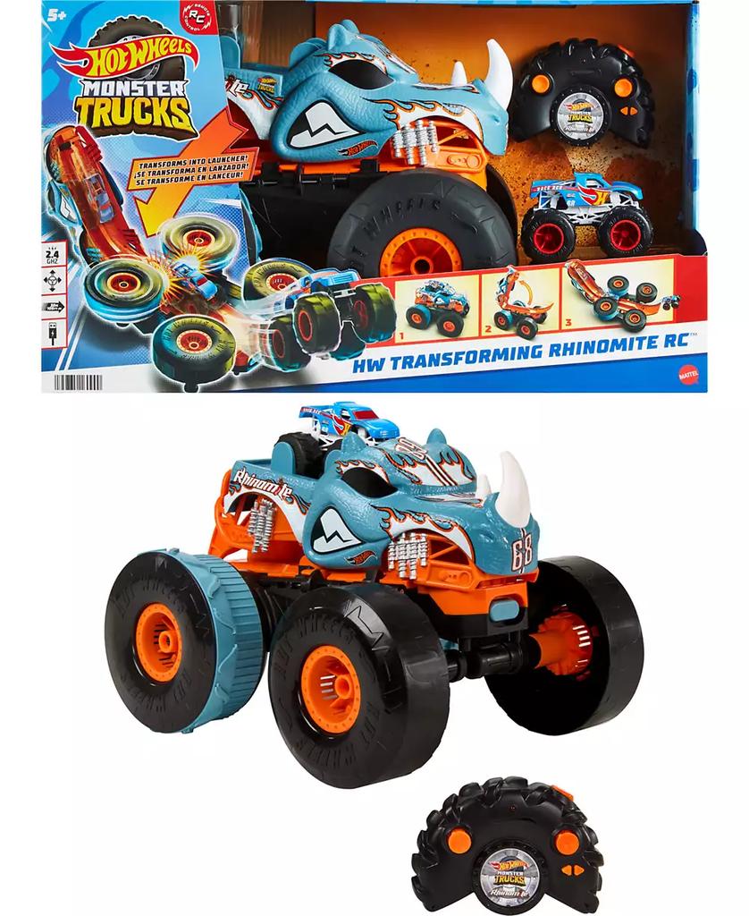 Hot Wheels Monster Trucks HW Changing Rhinomite RC in 1:12 Scale with 1:64 Scale Toy Truck