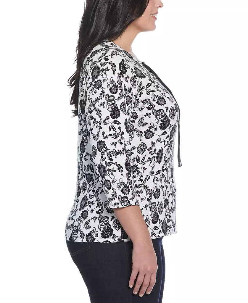 Rafaella Plus Size Floral Print Lace Up 3/4 Sleeve Top 3