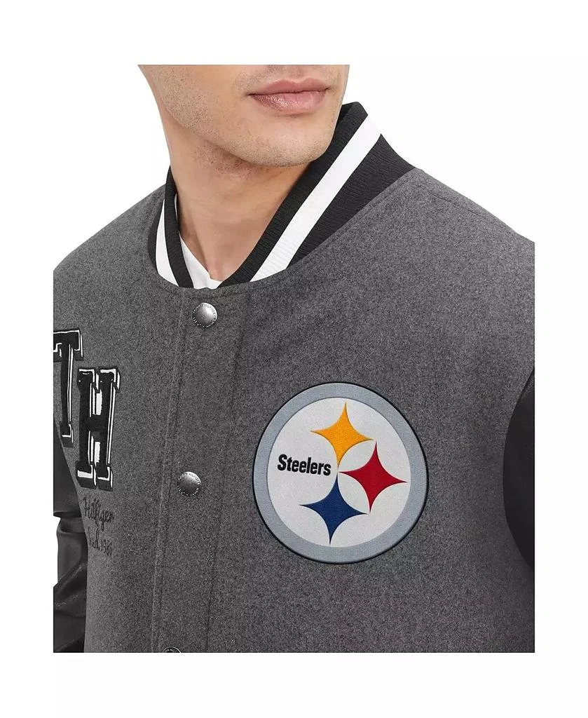 Tommy Hilfiger Men's Heather Gray, Black Pittsburgh Steelers Gunner Full-Zip Varsity Jacket 2