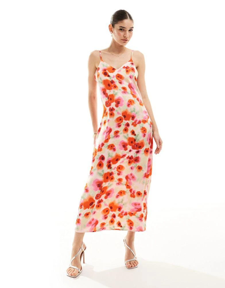 Vila Vila satin maxi cami dress in poppy floral print 1