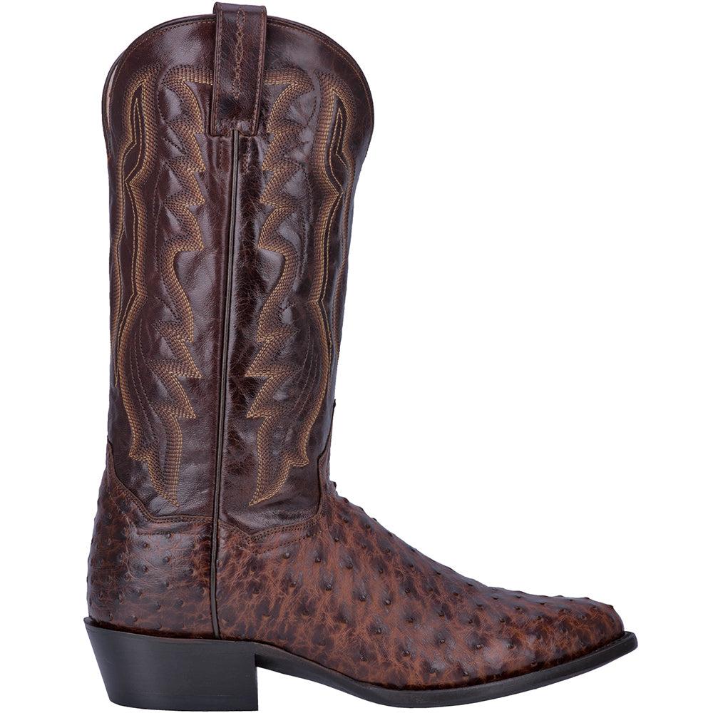 Dan Post Boots Pershing Ostrich Embroidered Round Toe Pull On Cowboy Boots
