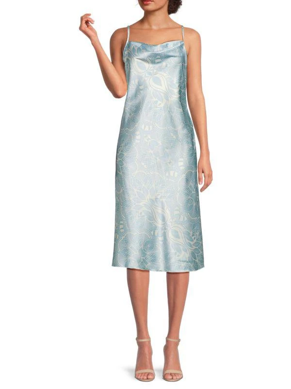 knee length dresses for ladies Satin Cowl Neck Slip Midi Dress Emerald