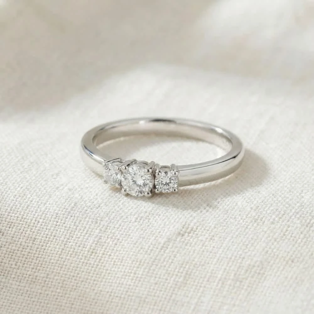 Pompeii3 1/4 Ct Three Stone Lab Grown Diamond Engagement Ring 10k White Gold 2