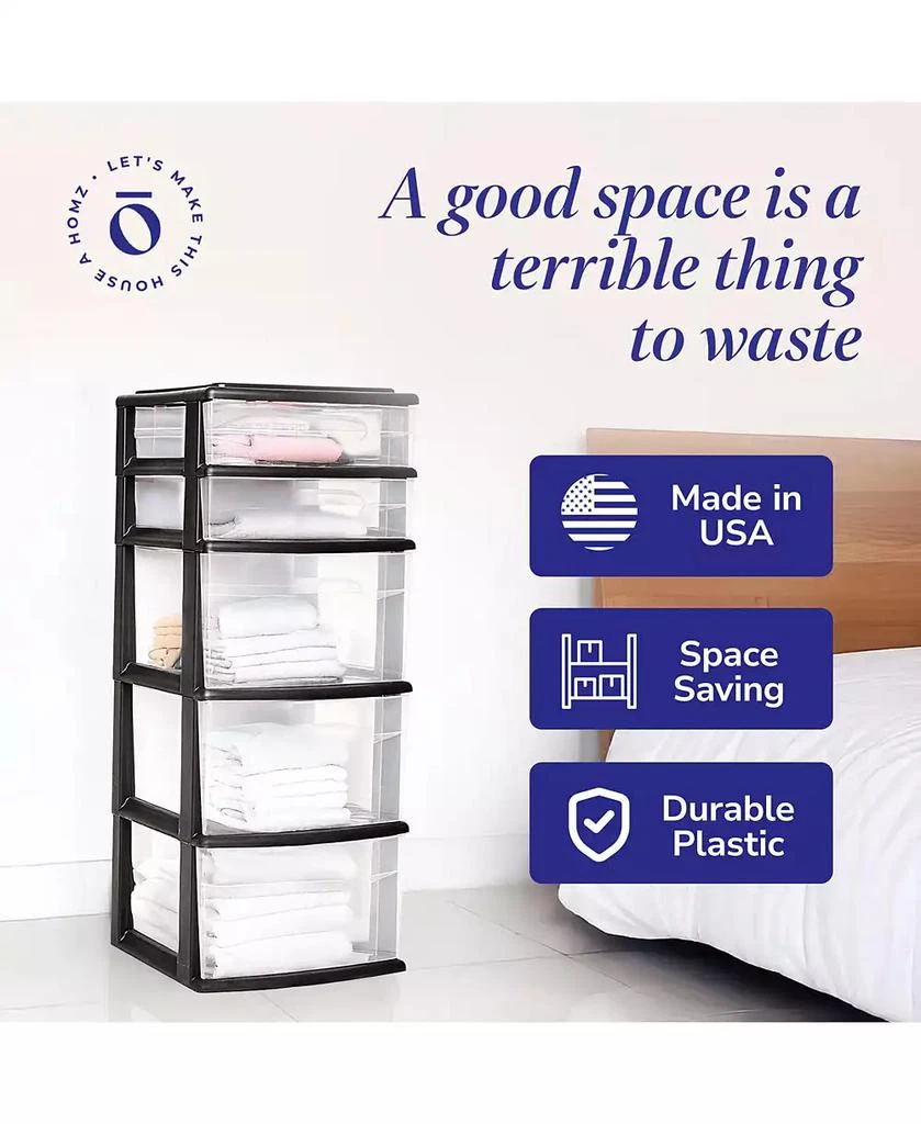 Homz Plastic 5 Drawer Home Storage Container Tower Closet Organizer 3
