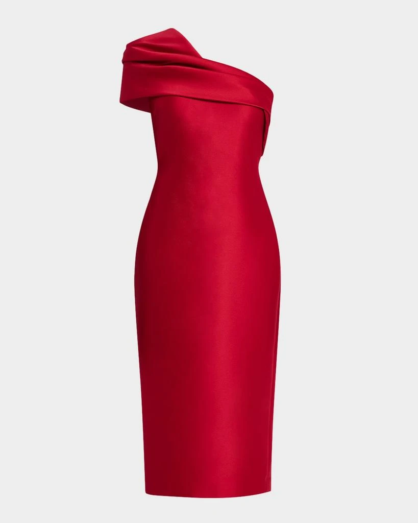 Badgley Mischka Pleated One-Shoulder Midi Dress 1