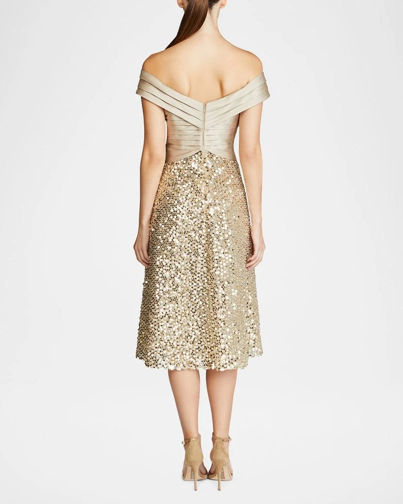 Theia Brandy Off-Shoulder Pleated Sequin Midi Dress 3