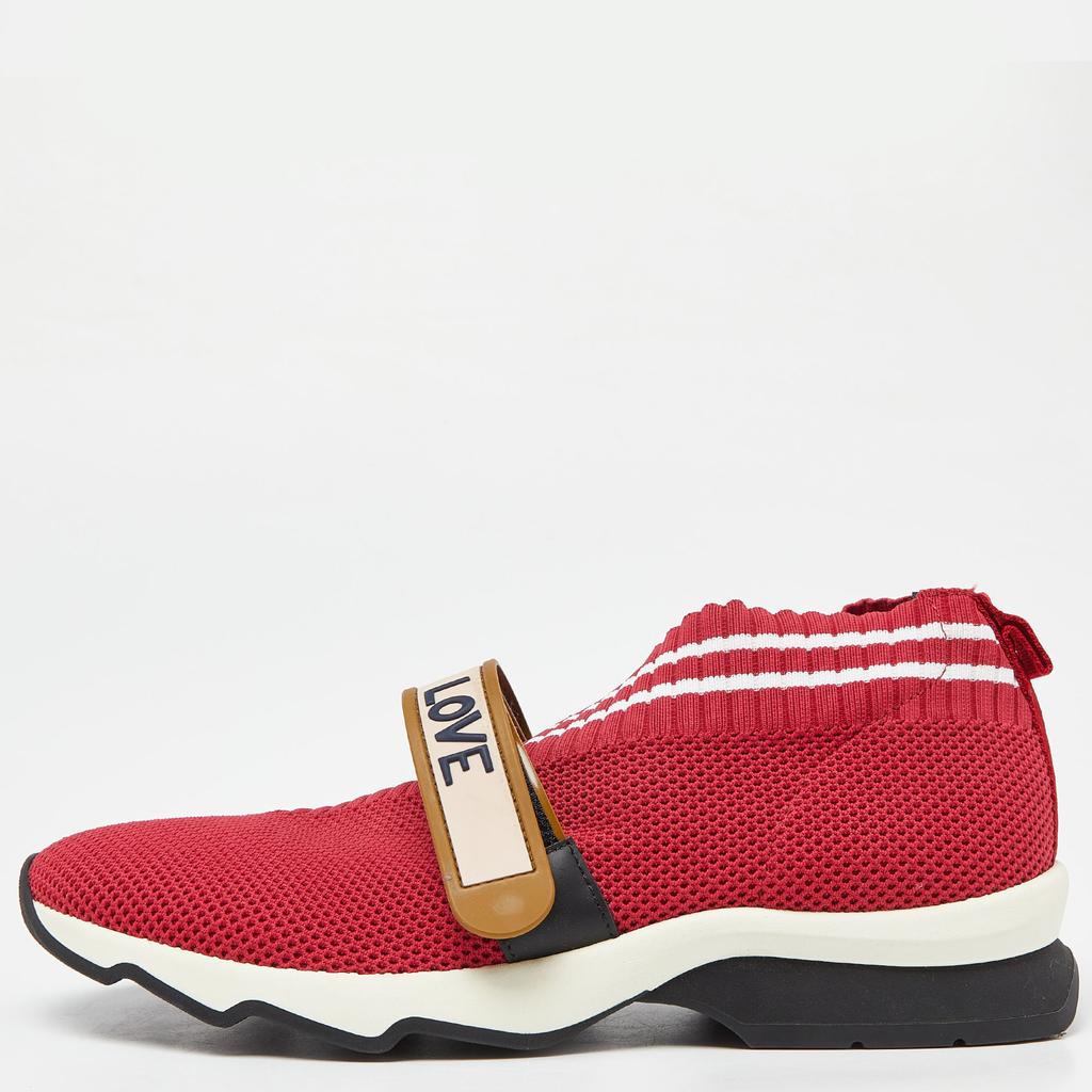 Fendi Fendi Red Mesh Rockoko Velcro Strap Slip On Sneakers Size 38
