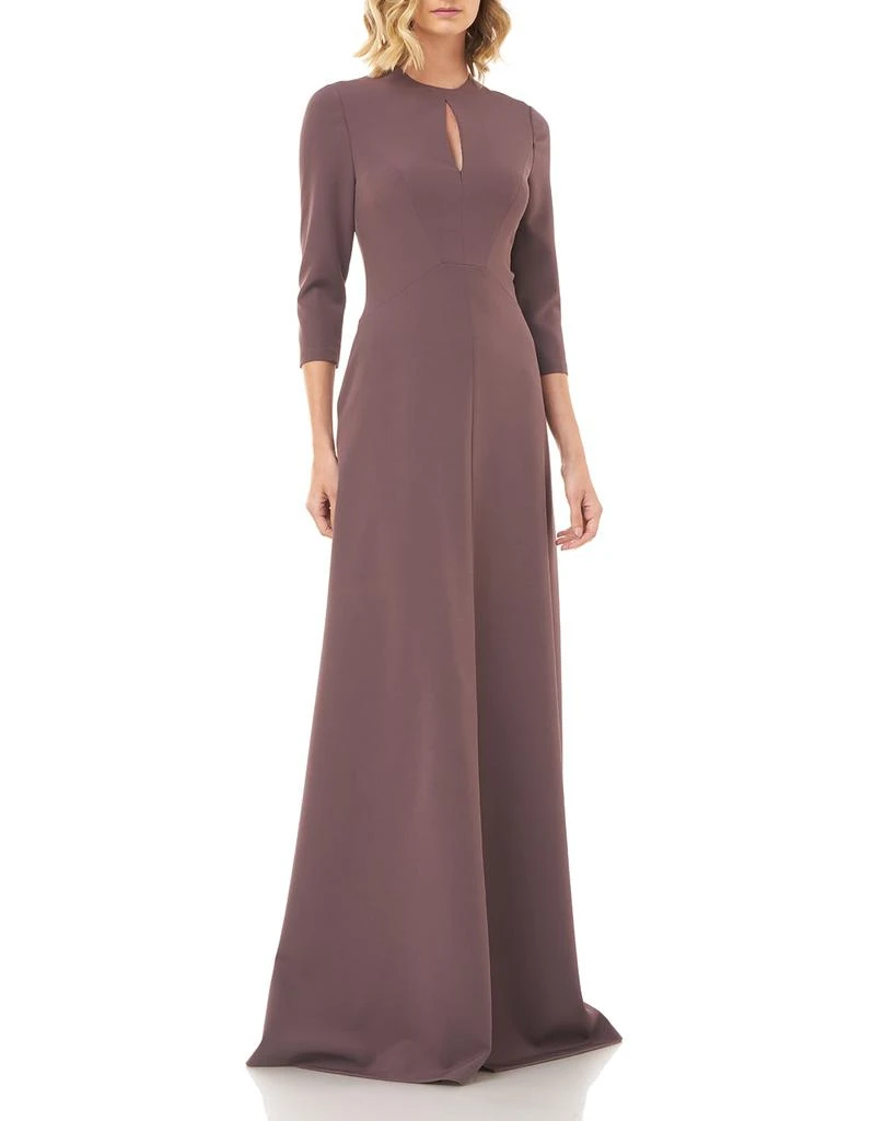 Kay Unger Hannah Jewel-Neck 3/4-Sleeve Stretch Crepe Gown 1