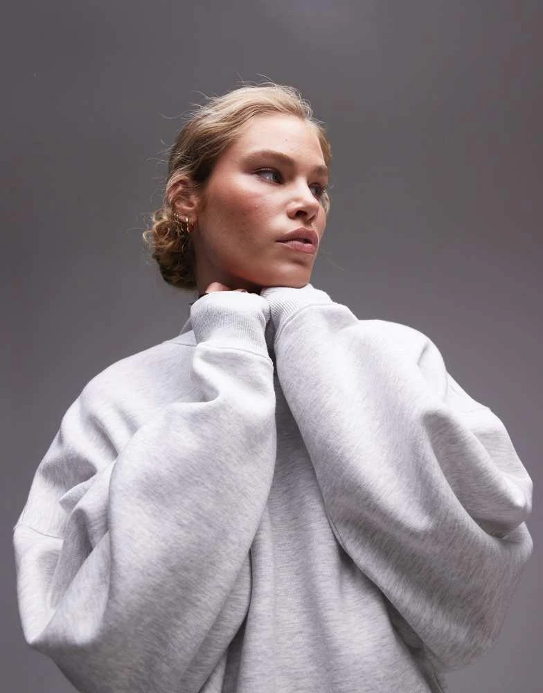 Topshop Topshop premium funnel neck sweat in grey marl 3