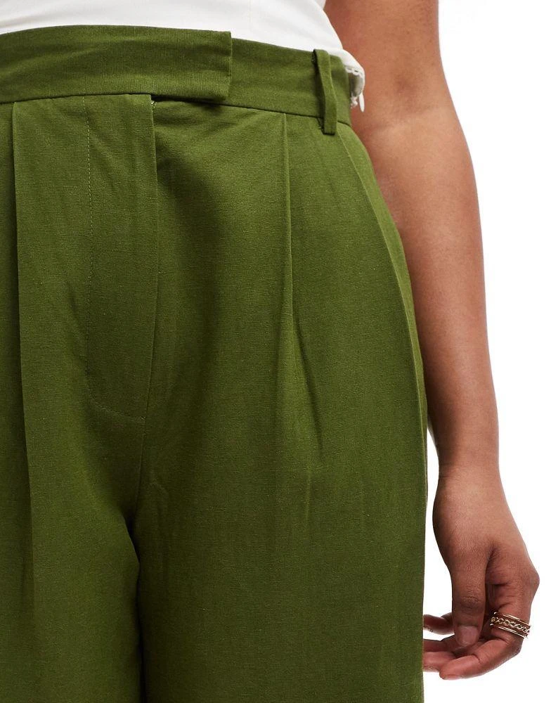 ASOS ASOS DESIGN longline high waisted tailored short with linen in olive 5