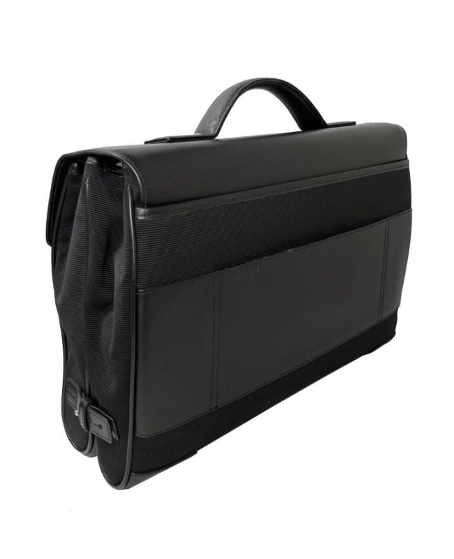 MontBlanc Montblanc Nightflight Black Leather & Fabric Gusset Men's Briefcase 8772M-PO