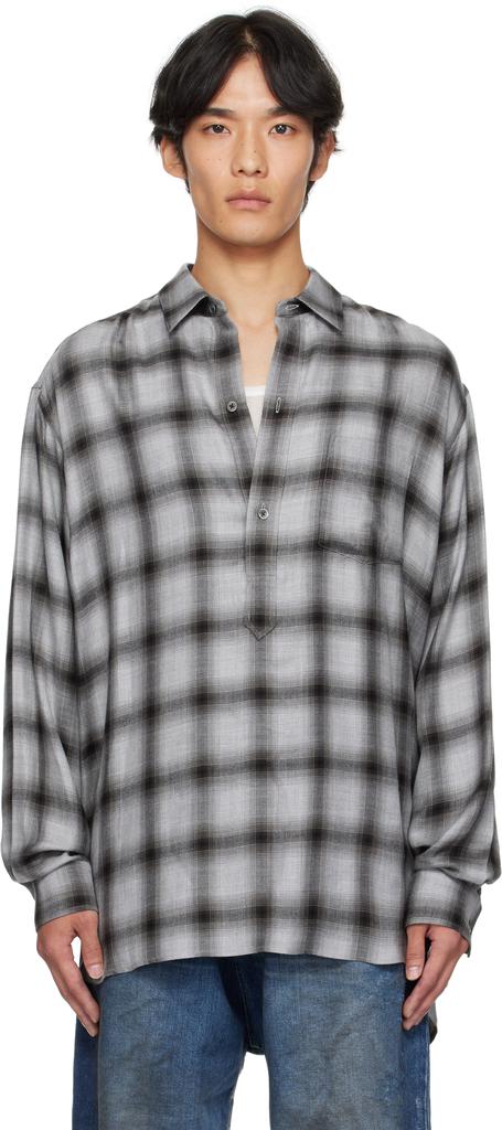 Gray Check Oversized Down Pullover Shirt – On Sale Now with