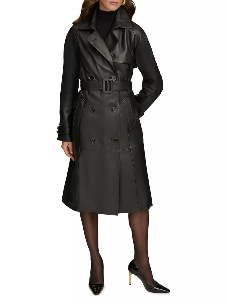 Donna Karan Leather Belted Double-Breasted Trench Coat 2