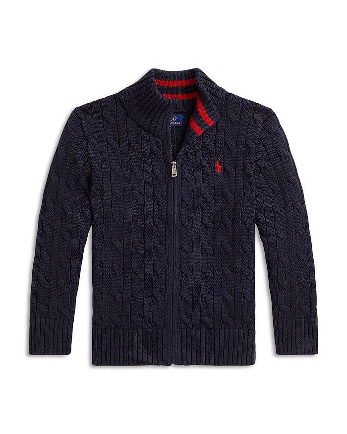 Ralph Lauren Boys' Cable Knit Cotton Full Zip Sweater - Big Kid, Little Kid 1