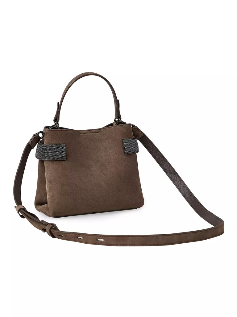 Brunello Cucinelli Suede Top Handle Bag with Precious Bands