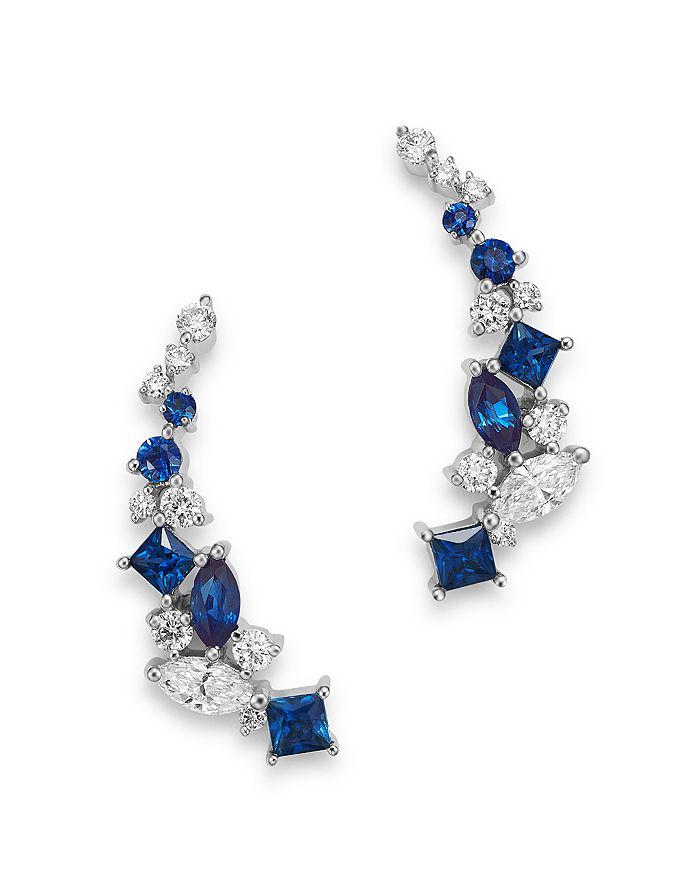 Bloomingdale's Diamond and Blue Sapphire Climber Earrings in 14K White Gold