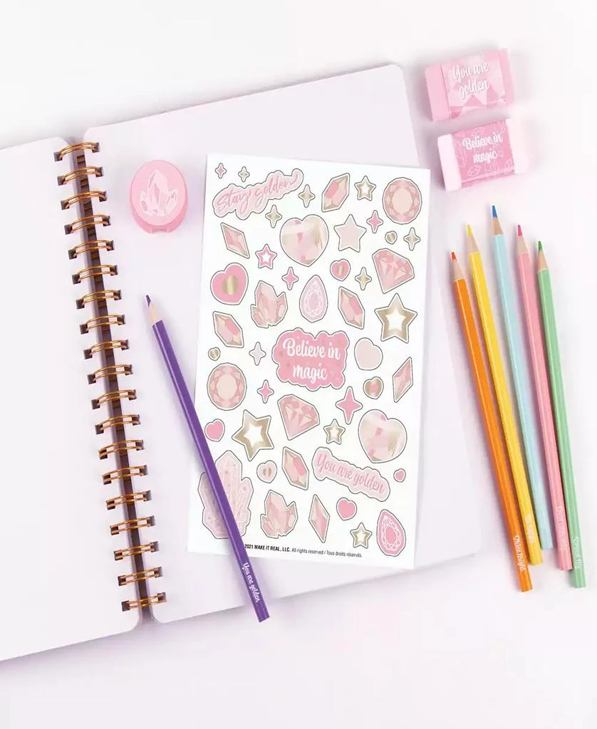 Three Cheers For Girls 3C4G Pink Gold-Tone All-in-1 Sketching Set Make It Real, Tweens Girls, Journal Art 200 Page Book, Take Notes in Class, Sketch Doodle, Spark Creativity 4