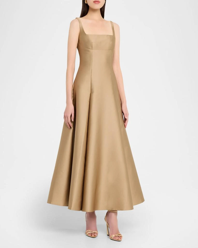 ROLAND MOURET Square-Neck Silk Tea-Length Dress 4