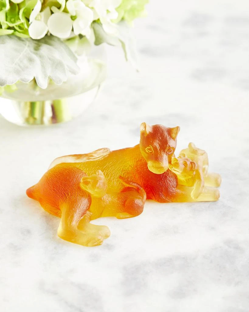 Daum Amber Lion with Cubs Figurine 1