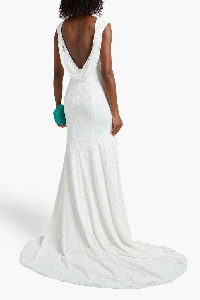 Theia Open-back draped lace bridal gown 3