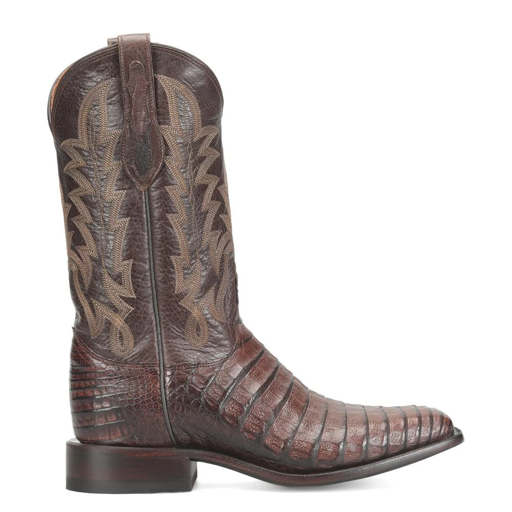 Justin Boots GS 12 Inch French Caiman Square Toe Pull On Cowboy Boots 1