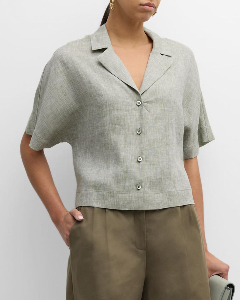 Peserico Cropped Button-Down Linen Shirt