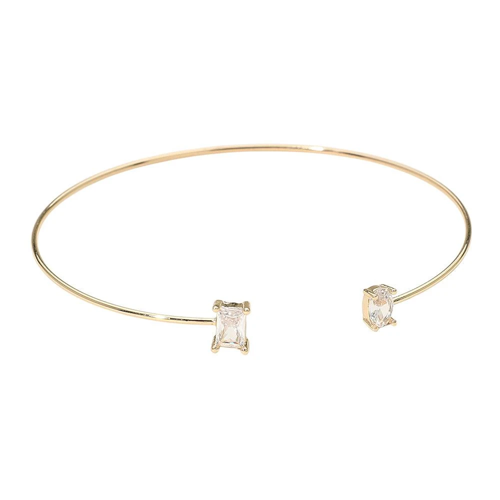 FASHNZFAB SECRET BOX_Minimal Rectangular Oval Stone Cluster Tip Cuff Bracelet 2