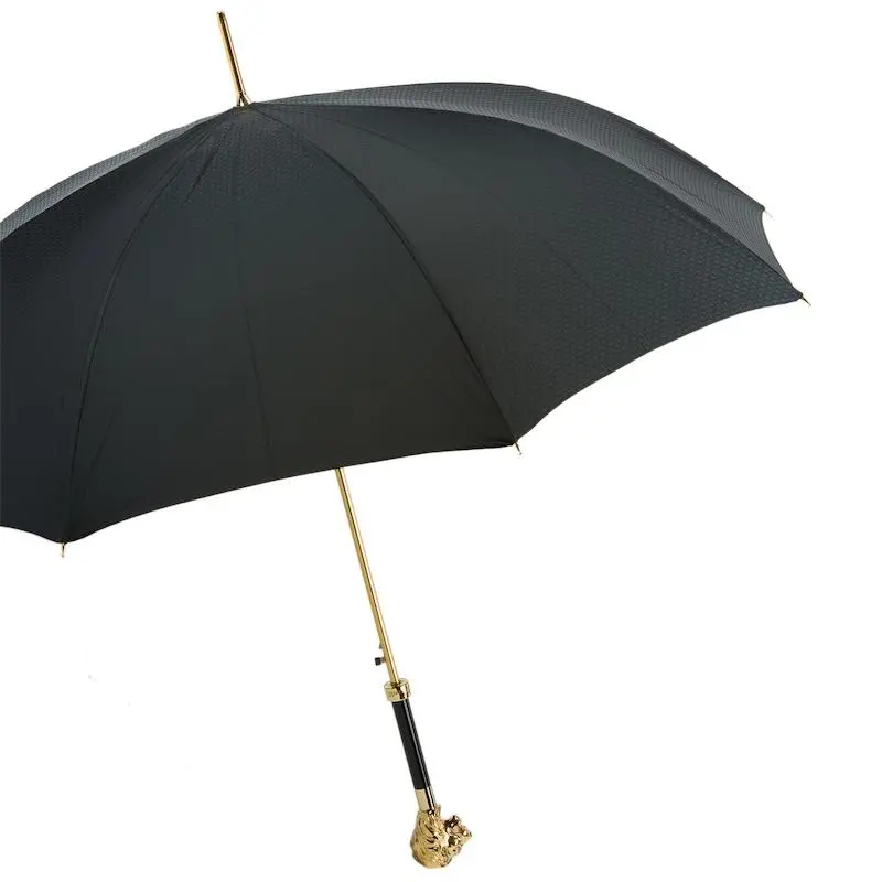 PASOTTI Pasotti - Black Umbrella with Gold Lion Handle 6