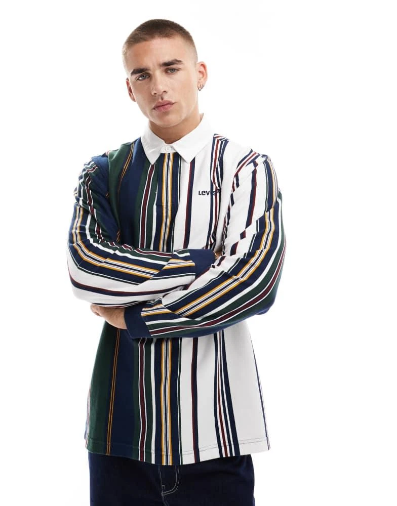 Levi's Levi's logo union vertical stripe rugby polo in navy 1