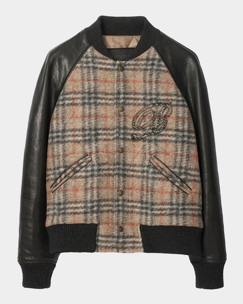 Burberry Men
s Check Wool and Leather Bomber Jacket