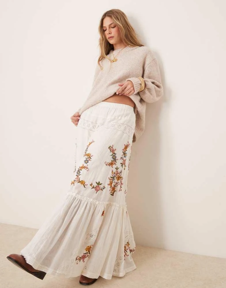 Free People Free People paradiso embroidered boho maxi skirt in snow white 1