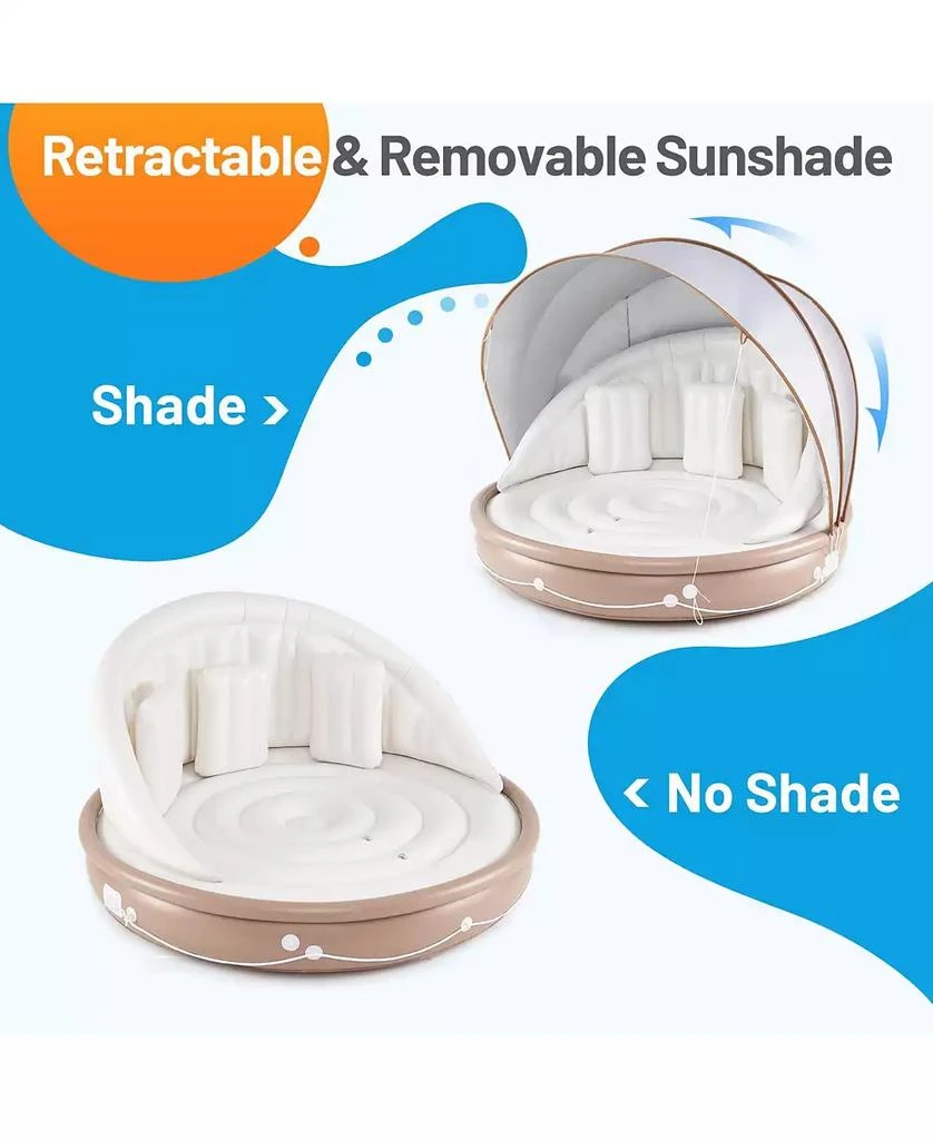 Mecale Inflatable Canopy Island Tanning Pool Lounger Float with Retractable Canopy 4