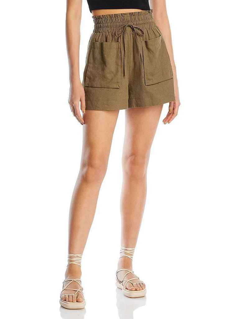 Avec Les Filles Womens Linen Blend Smocked High-Waist Shorts 1
